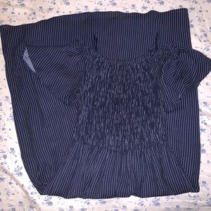 Zara navy blue striped off the shoulder midi dress